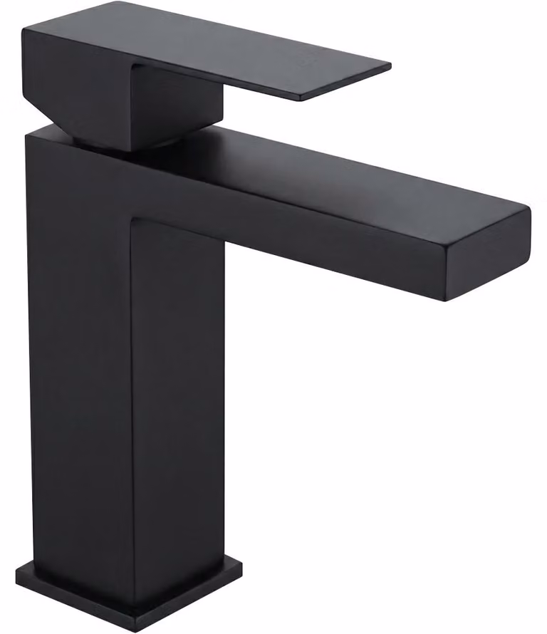 Miscelatore monocomando per lavabo, modello Velar, finitura nera opaca, design basso