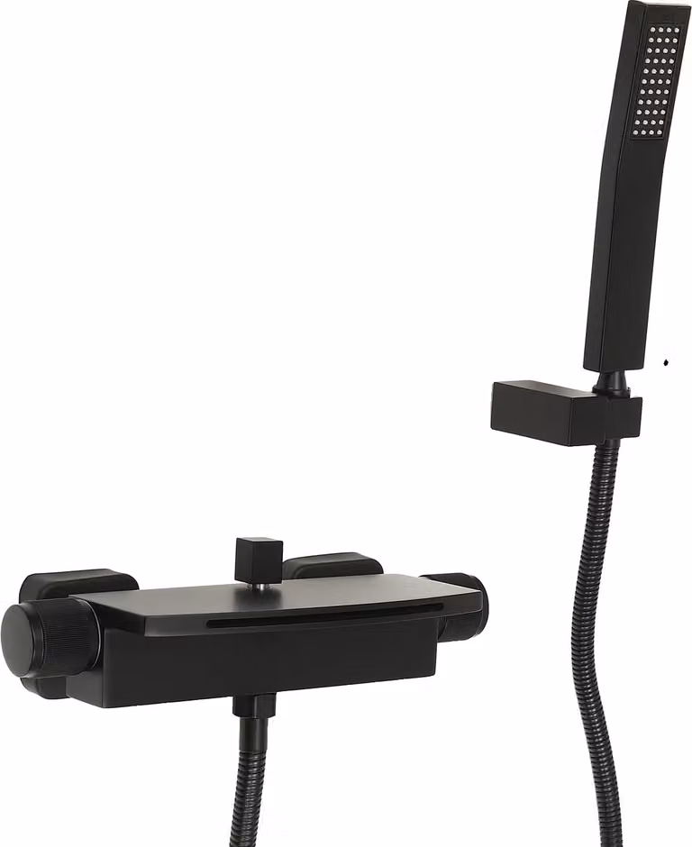 Rubinetto a cascata per bagno, design rettangolare, attacco 1,27 cm/1/2", nero, G1/2, ACCIAIO INOX