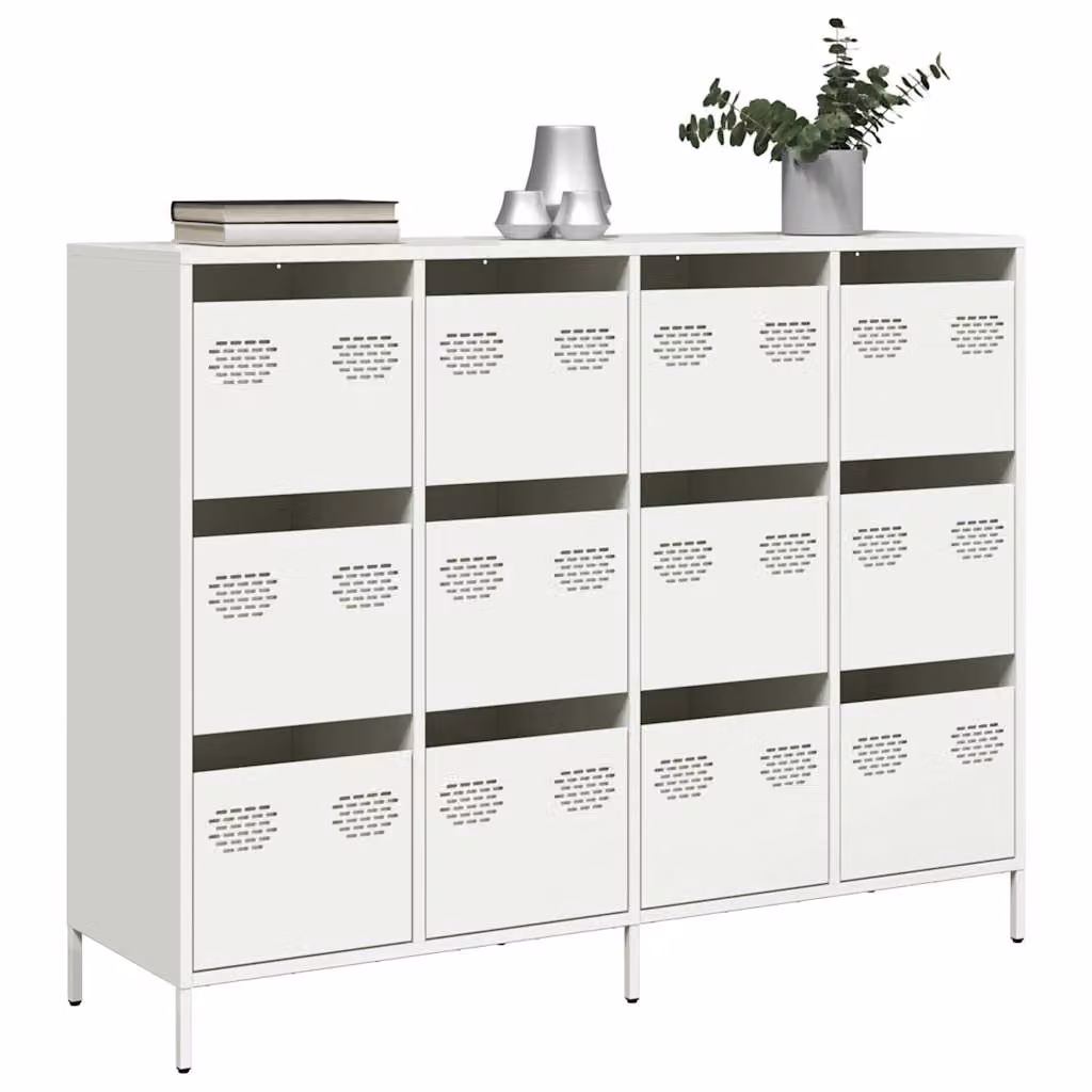 Credenza moderna vidaXL in acciaio bianco opaco L: 135 cm, P: 39 cm, H: 103,5 cm