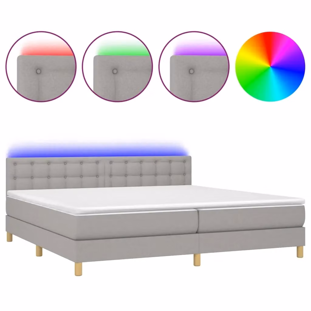 Letto Ibrido con Materasso e Illuminazione LED vidaXL in Tessuto Grigio e Bianco L/P: 200 x 200 cm – 2
