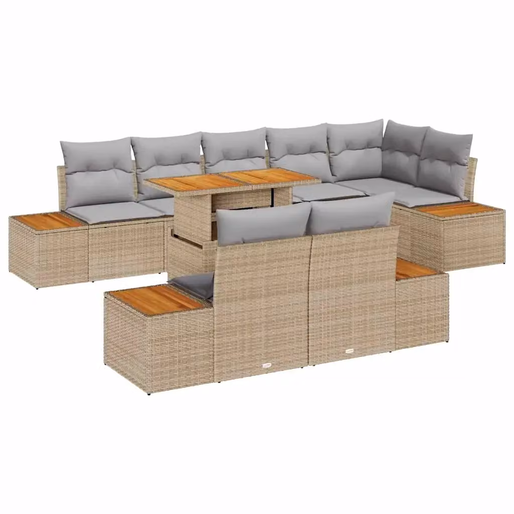 Set da pranzo da giardino moderno vidaXL in rattan e legno di acacia con cuscini, 9 pezzi, beige e grigio – 2