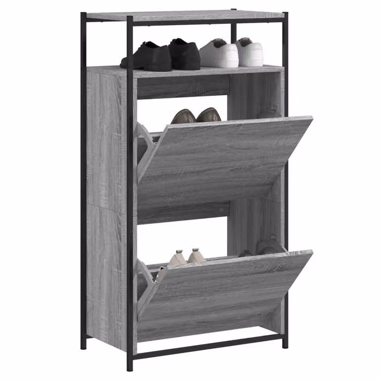Mobile porta scarpe vidaXL moderno in legno e metallo grigio L: 112 cm, P: 34 cm, H: 60 cm
