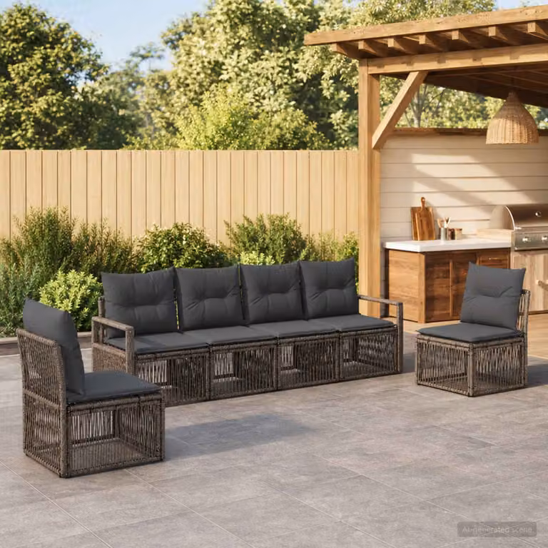 Set Divano da Giardino vidaXL 6 pz Grigio in Polyrattan con Cuscini Imbottiti e Struttura in Metallo