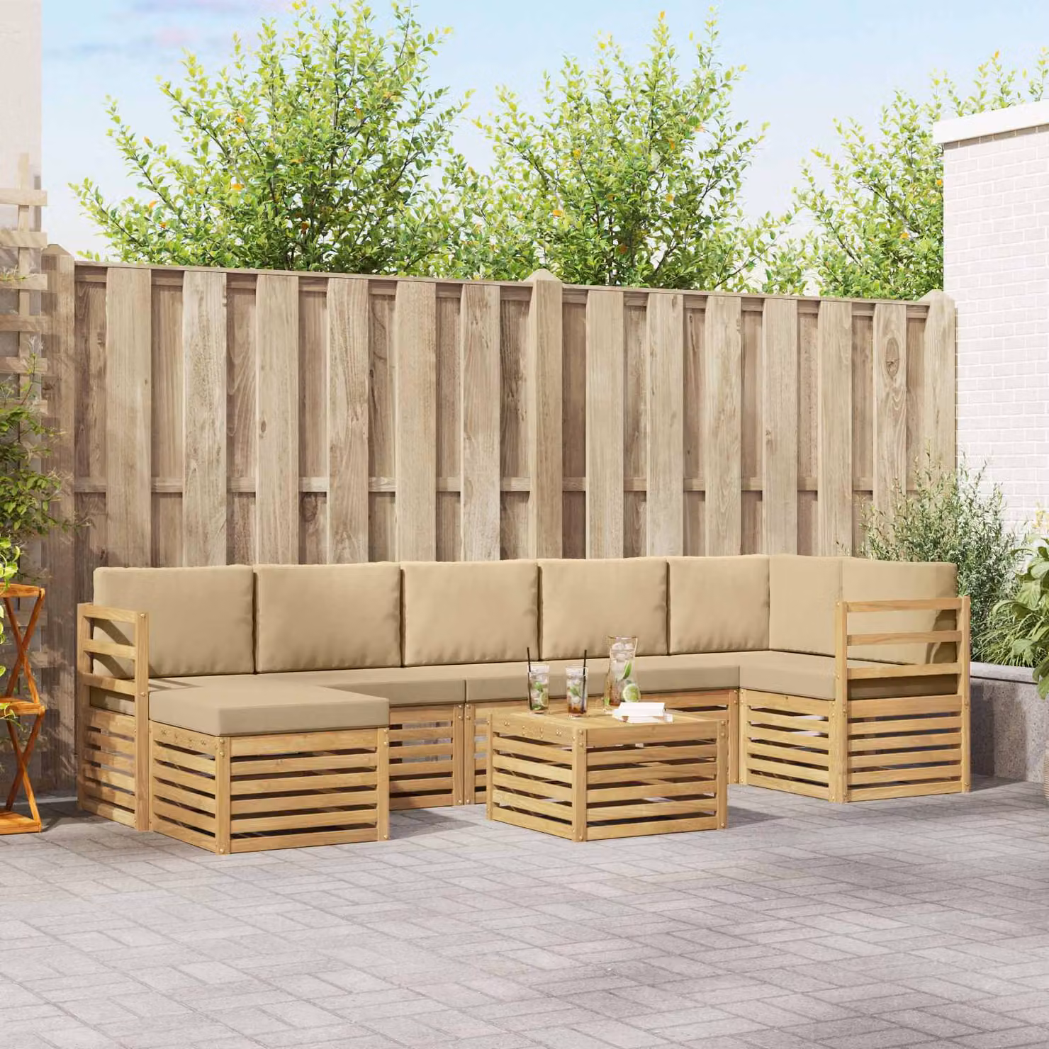 vidaXL Set di divani da esterno 8 pz in legno di acacia con cuscini Bianco e Beige