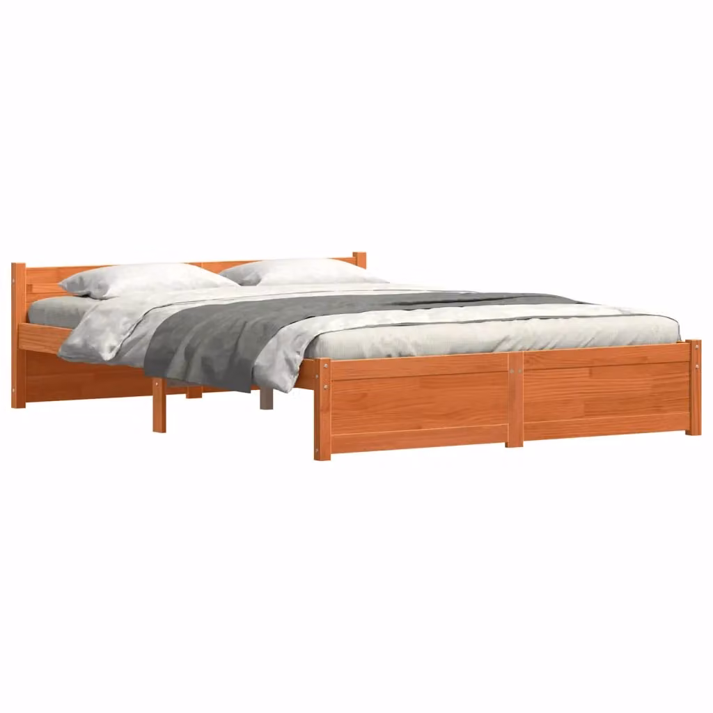 Struttura del letto moderna in legno di pino di vidaXL, colore marrone cerato, L/P/H: 155,5 x 205,5 x 51 cm – 2
