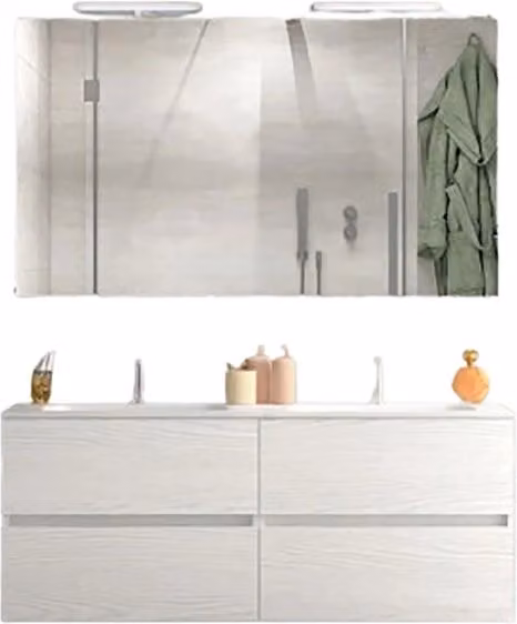 Mobile da Bagno Sospeso con Lavabo e Specchio con LED GIORDANOSHOP Bianco Frassino L: 120 cm, P: 46,5 cm, H: 50 cm – 1
