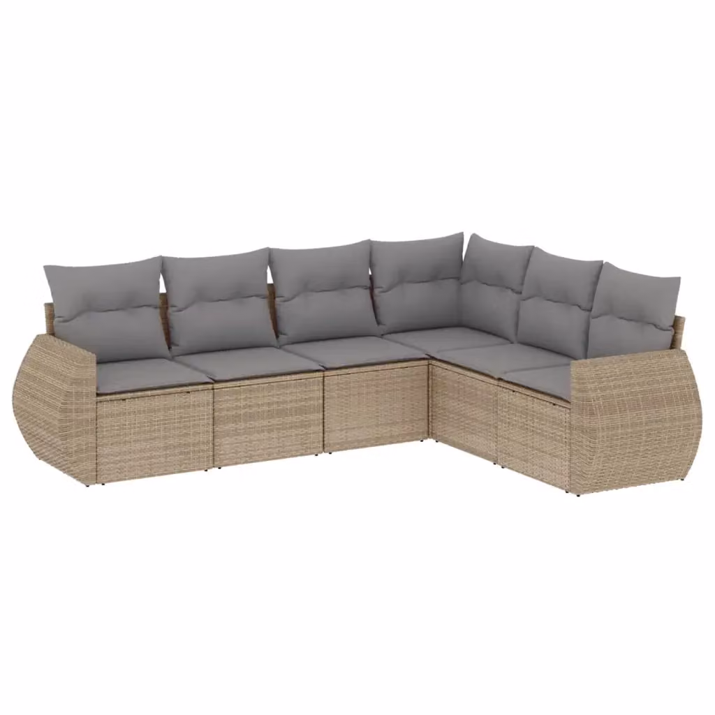 Set Divano da Giardino vidaXL 6 pz a Forma a L con Cuscini Beige e Grigio in Polyrattan e Metallo – 2