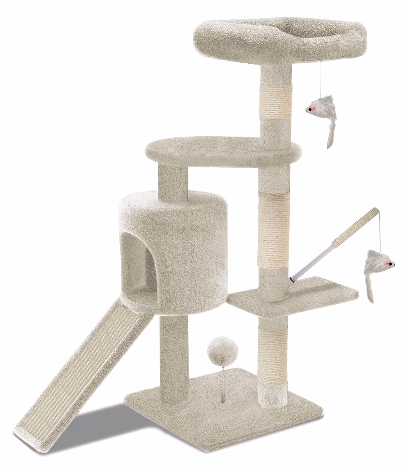 Omgoods - Tiragraffi per gatti stabile con piattaforme, 115 cm, color beige