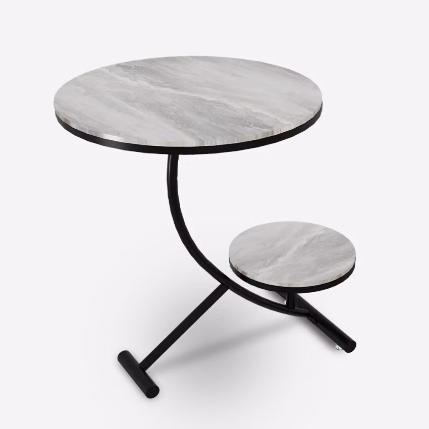 Tavolino in metallo e marmo con 2 ripiani 50x50cm Marpes XL - Grigio