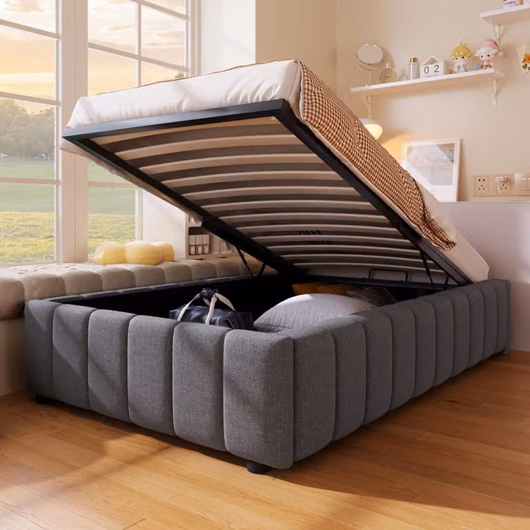 STILVORA Letto imbottito 90x200 cm Letto per bambini con contenitore idraulico, letto per ragazzi, senza testiera, grigio (senza materasso)