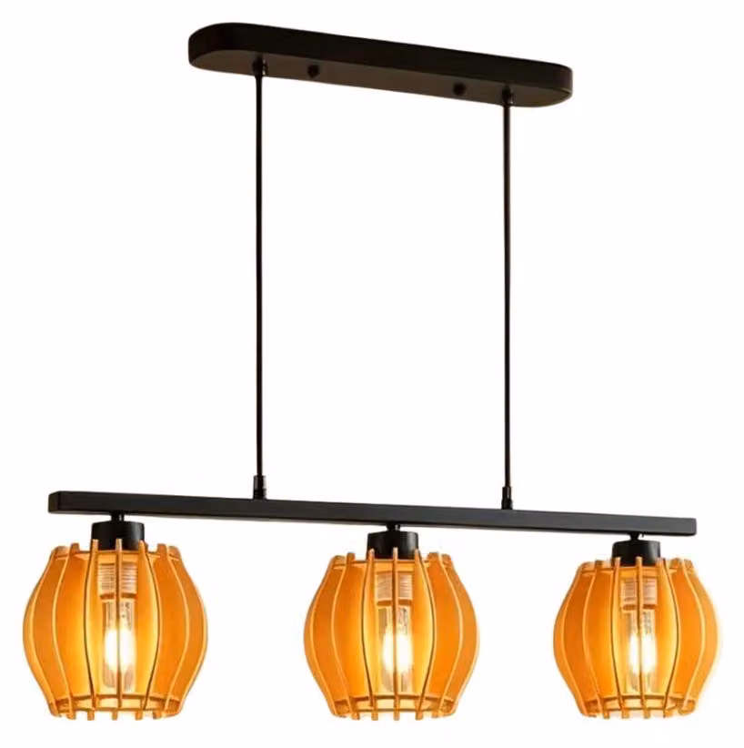 Lampada a sospensione, con altezza regolabile, compatibile con attacco E27, in legno