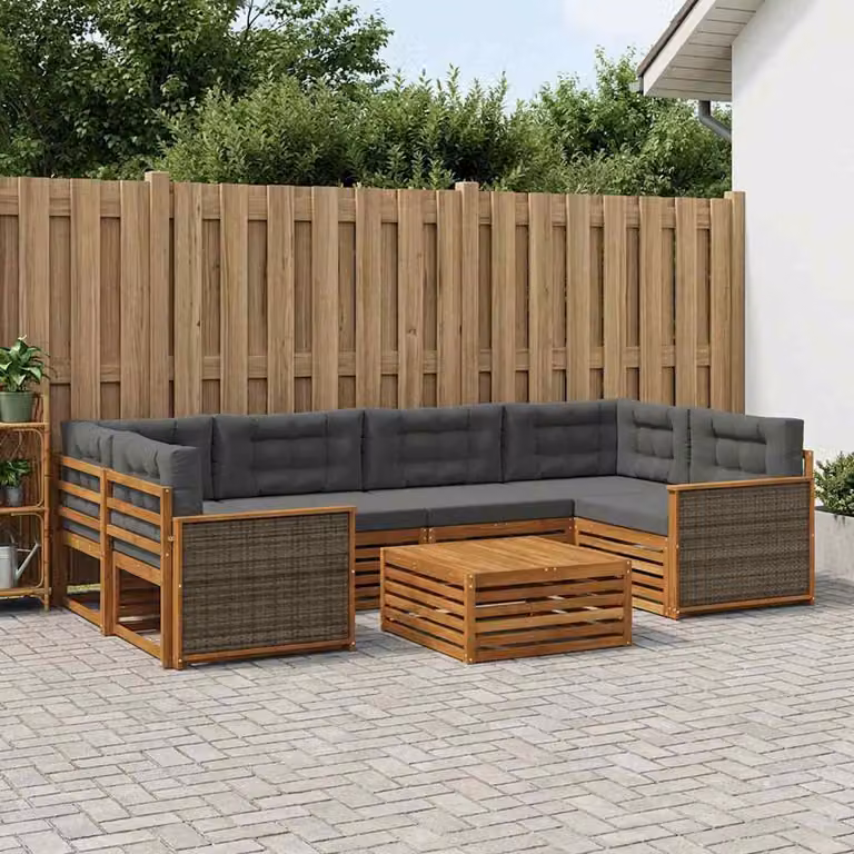 Set di divani da esterno vidaXL 7 pz in legno di acacia con tavolo da caffè, colore beige e antracite