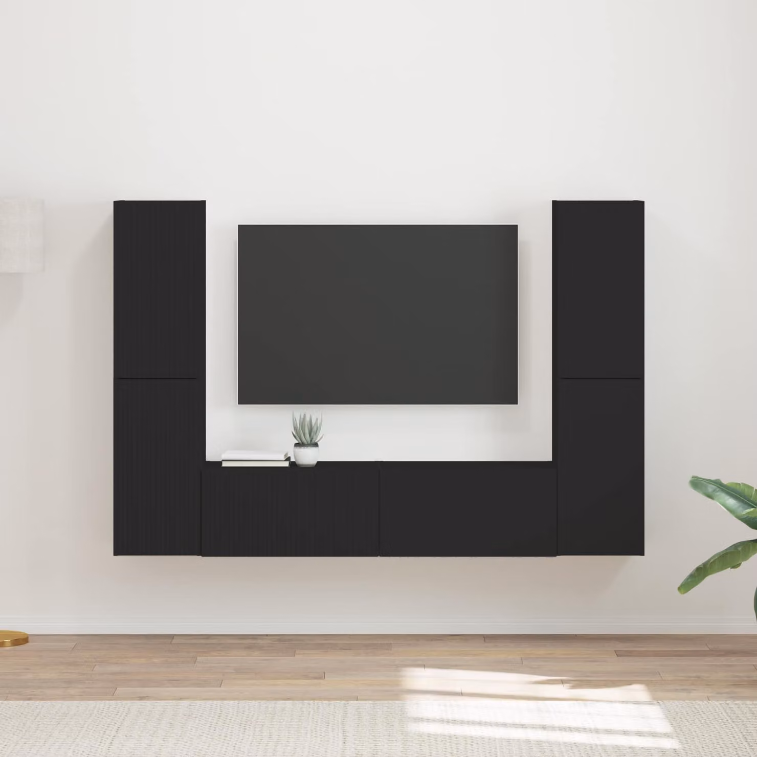 Set mobile TV moderno vidaXL in 6 pezzi nero opaco con legno MDF per soggiorno – 1
