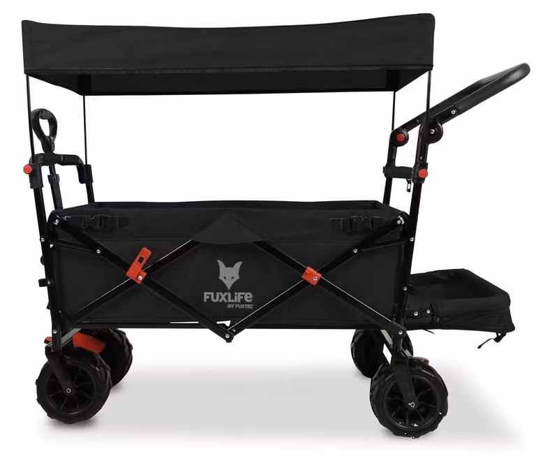 FUXLIFE by FUXTEC Carrello da spiaggia FX-CTB800 Nero - Carrello da trasporto pieghevole - Interno imbottito - Tettuccio parasole - Ruote da fuoristrada - Stabile e pieghevole Schwarz