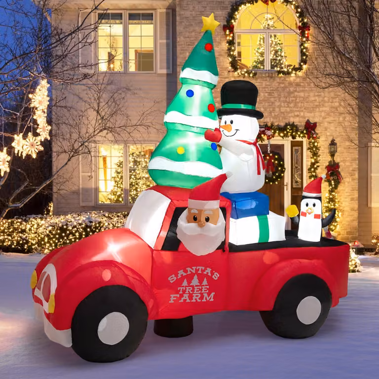Decorazione natalizia gonfiabile Costway Babbo Natale alla guida di un'auto con LED e soffiatore, multicolore, Altezza: 240 cm