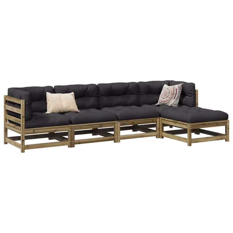 Set di Divani da Giardino vidaXL 5 Pezzi in Legno di Pino con Cuscini, Colore Marrone e Grigio