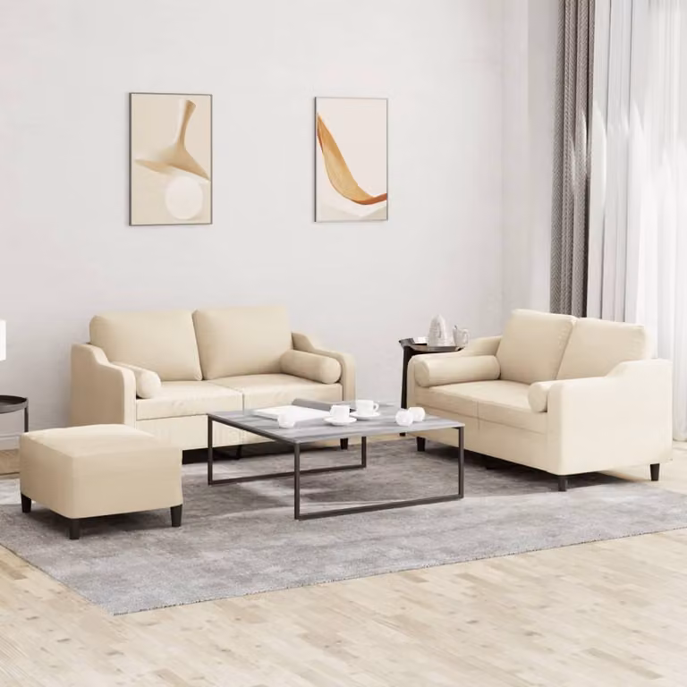 Maison Exclusive - Set divano a 3 pezzi con cuscini in tessuto color crema