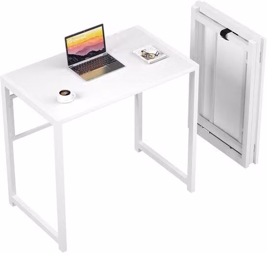 Piccola scrivania pieghevole - Postazione di lavoro salvaspazio - Bianca - 100x48 cm
