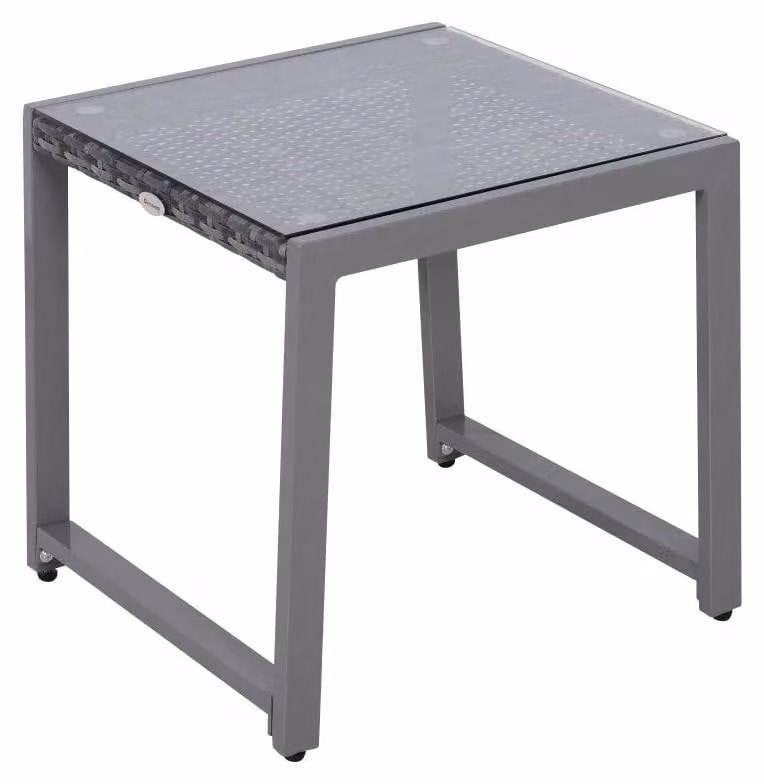 Tavolino da balcone in rattan sintetico e alluminio | Colore: Grigio | Dimensioni: 49,5 x 50 x 50 cm
