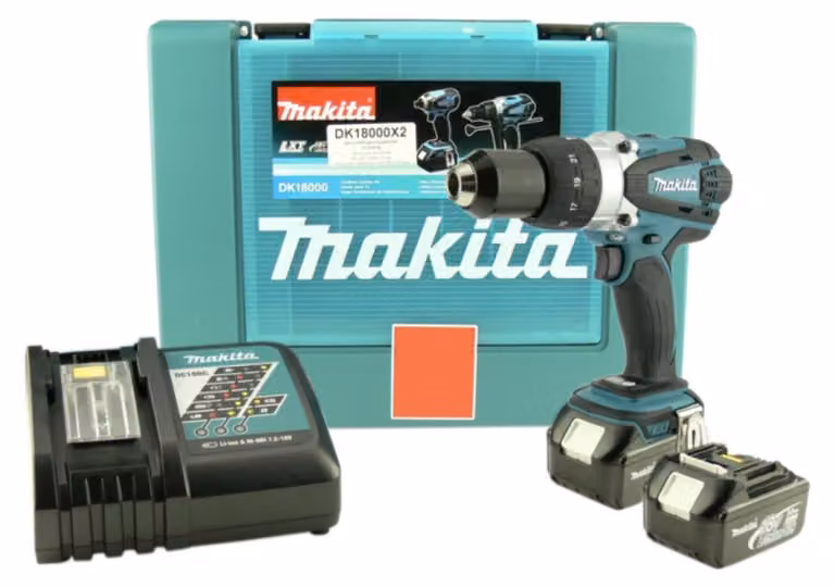 Makita BHP 458 RFE Trapano avvitatore con percussione a batteria 18V + 2x Batterie BL1830 B 3,0 Ah + Caricatore + Valigetta