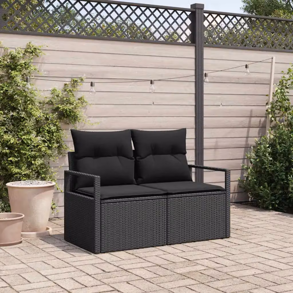 Divano da giardino moderno vidaXL in polyrattan con cuscini, colore antracite, L 120 x P 62 x H 69 cm