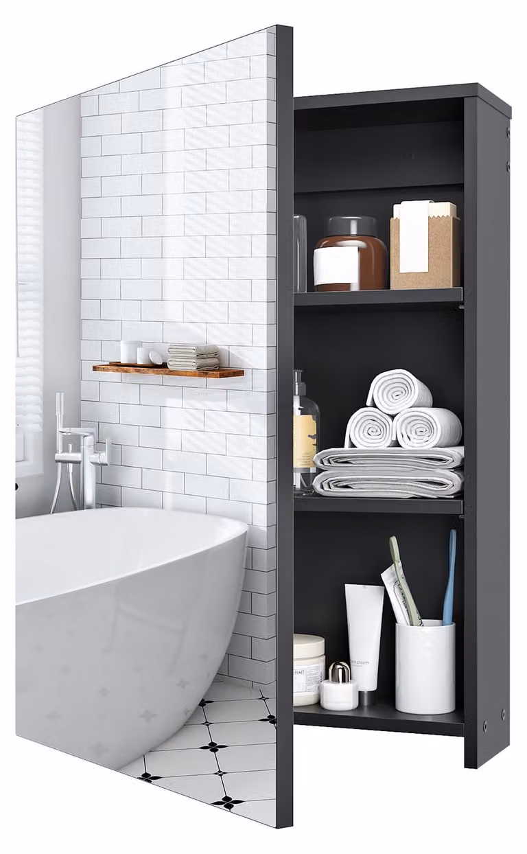 Specchio da bagno con armadietto per medicinali, mobile da bagno a parete con specchio, armadietto per medicinali con funzione di stoccaggio