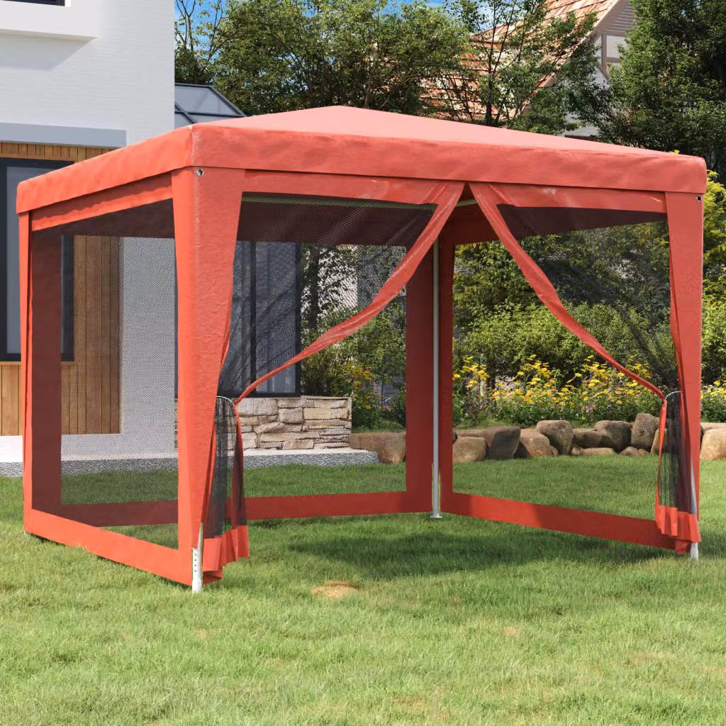 vidaXL Tenda per Feste con Pareti Laterali in Rete Rossa L: 300 cm, P: 300 cm, H: 246 cm