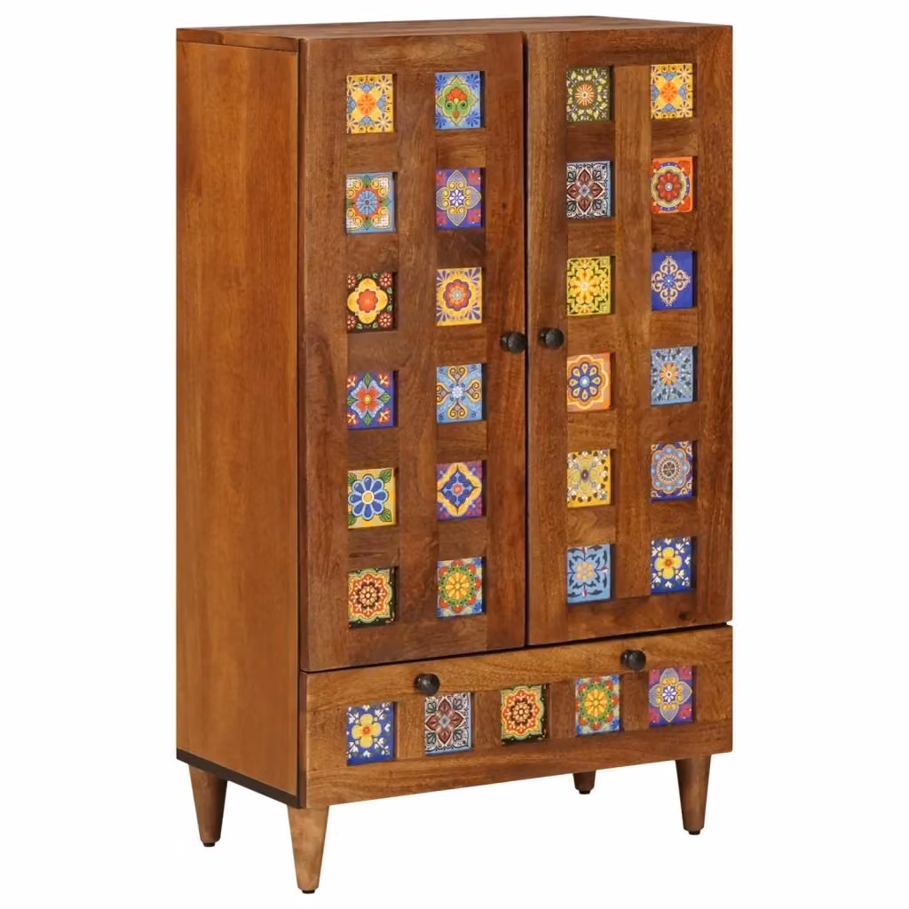 Credenza moderna vidaXL in legno di mango massello color noce L: 60 cm, P: 33,5 cm, H: 100 cm – 2