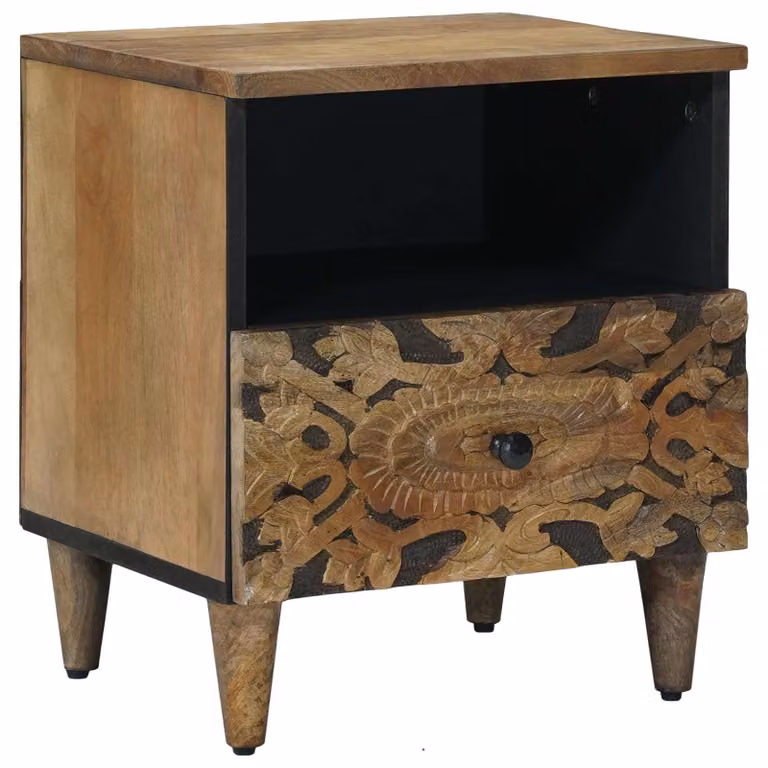 vidaXL Mobiletto da Letto con Cassetto in Legno di Mango Marrone L: 40 cm, P: 33 cm, H: 46 cm