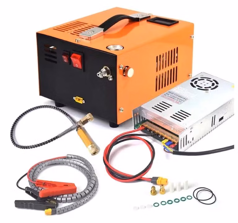 Compressore d'aria ad alta pressione con pompa - 12 V - Trasformatore 220-V - 4500 PSI - 300 bar - 30 MPa - Arancione