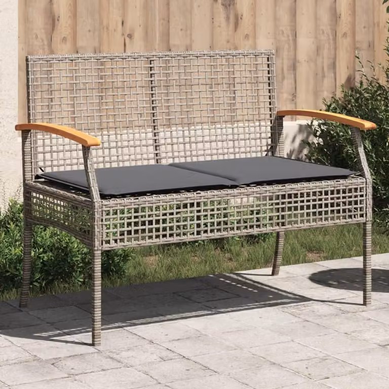 Panca da giardino in rattan sintetico con cuscino e struttura in acacia