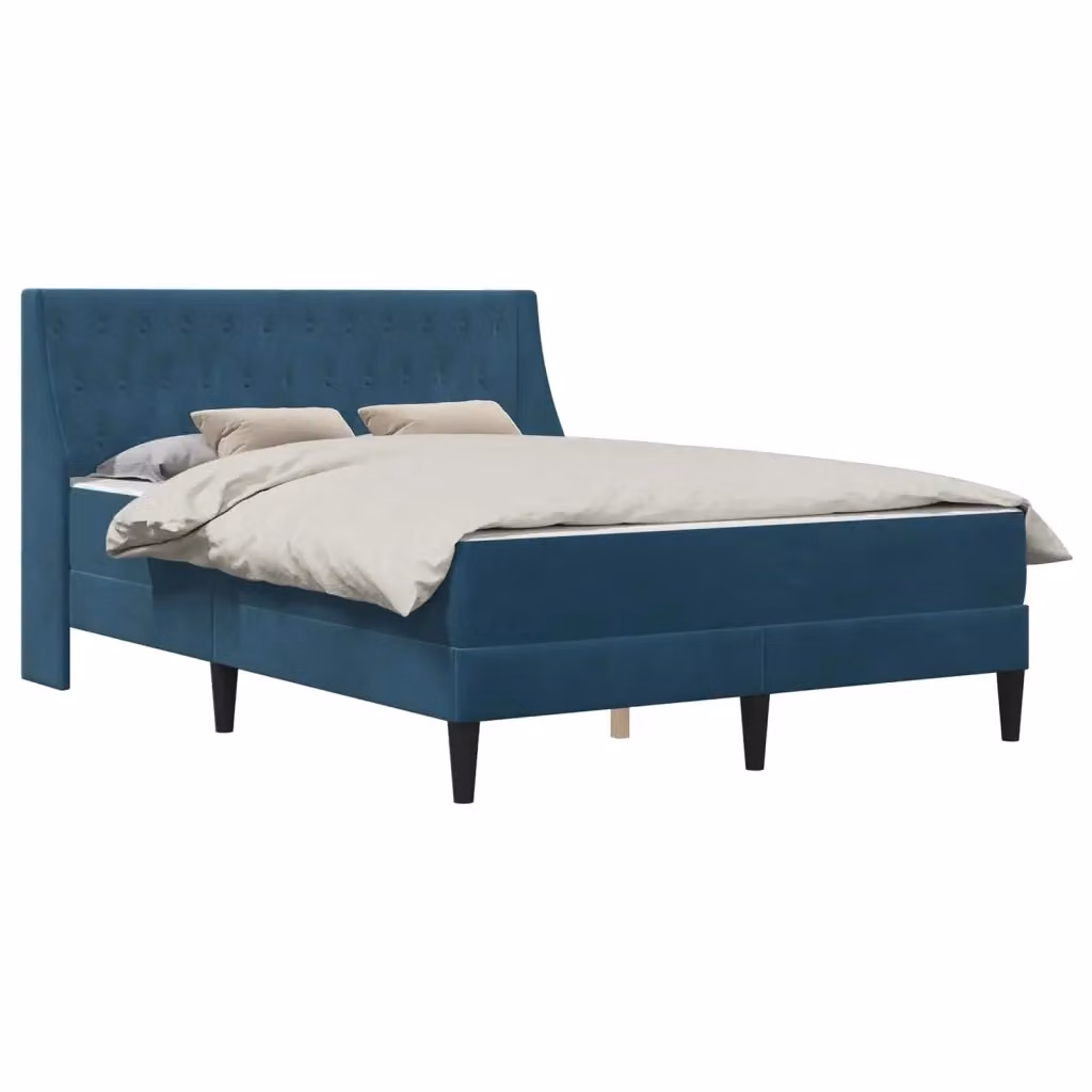 Letto moderno vidaXL in velluto blu con struttura imbottita e doghe in legno L/P/H: 192 x 120 x 96 cm – 2