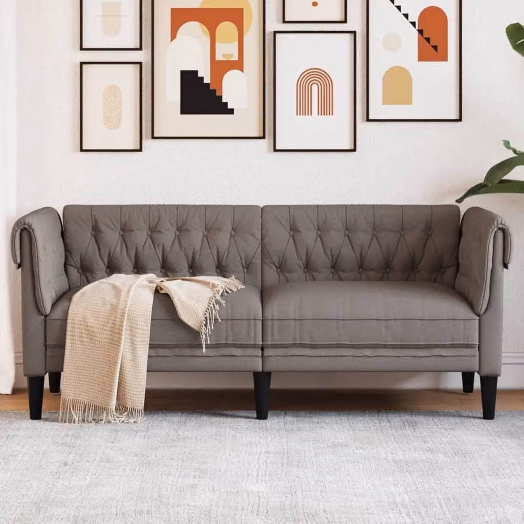 Maison Exclusive - Divano Chesterfield a 2 posti, color taupe, rivestito in tessuto