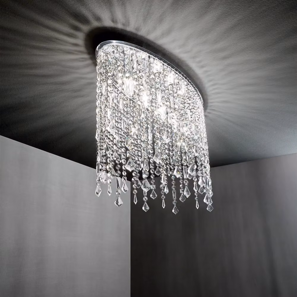 Plafoniera Moderna Rain IDEAL LUX in Metallo e Cristallo Cromo con 3 Luci E14 – 2