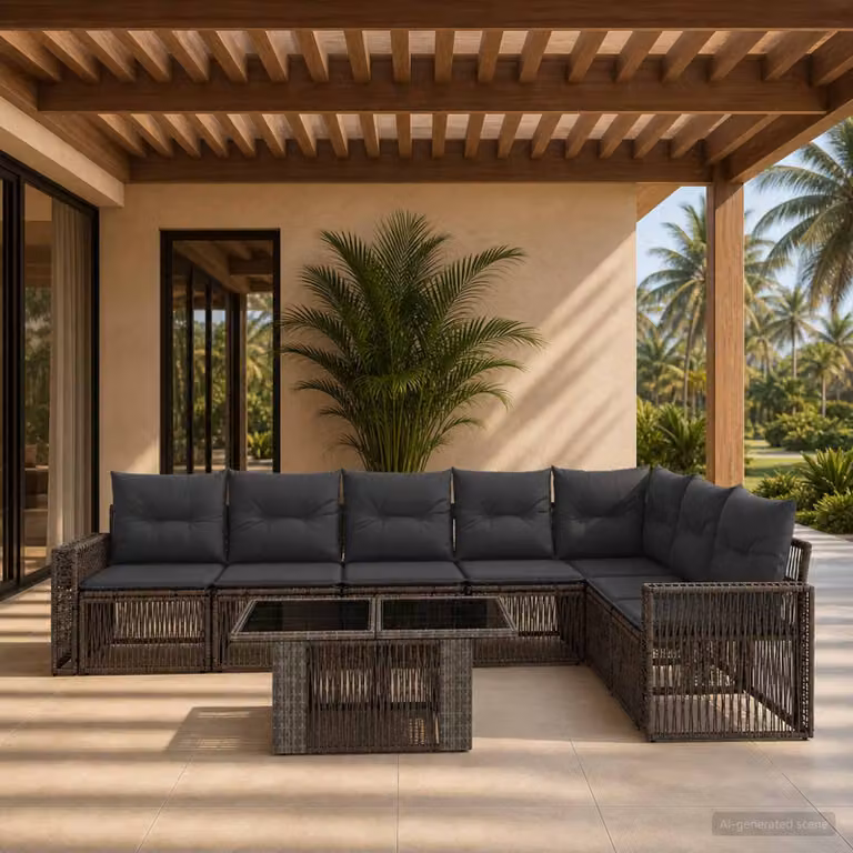 Set Divano da Giardino vidaXL 8 pz in Polyrattan Grigio e Antracite con Tavolino e Cuscini