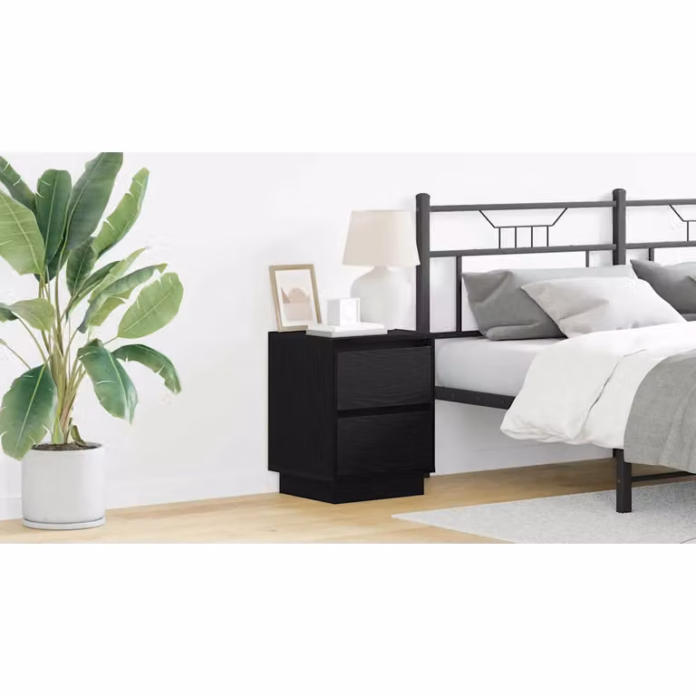 vidaXL Armadio da Notte Moderno in MDF con Illuminazione Integrata, Multicolore Nero e Marrone, L 39 cm x P 34,5 cm x H 50 cm