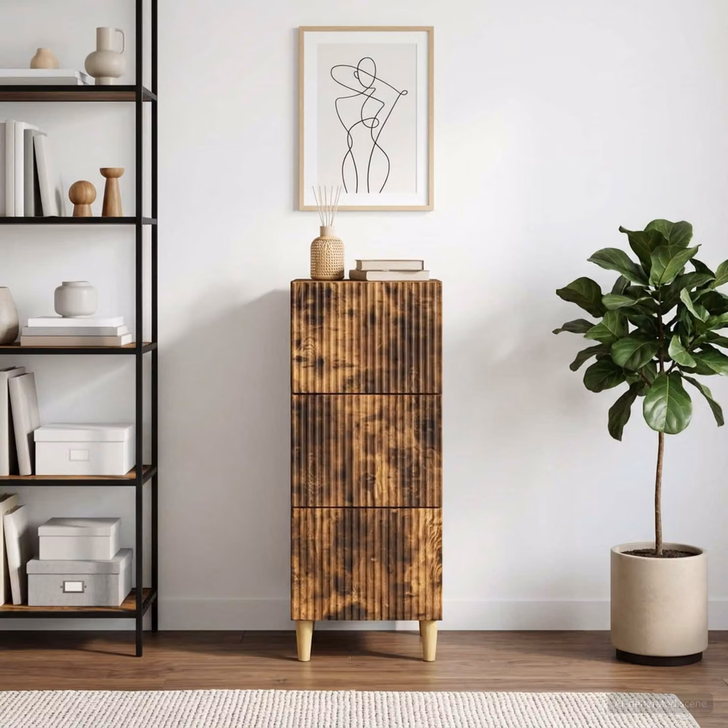 Carrello mobile con cassetti vidaXL in rovere fumo con ruote L 33 cm, P 34,5 cm, H 90 cm