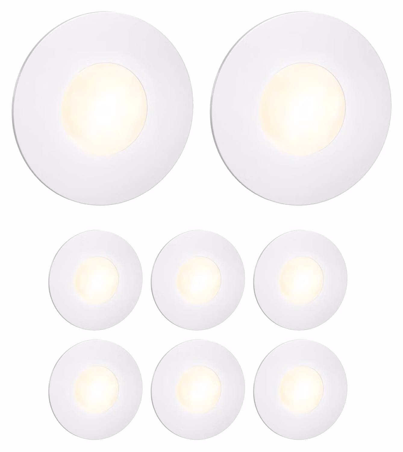 8 faretti LED da incasso, forma circolare, diametro 85 mm, luce bianco caldo, grado di protezione IP65, 230 V