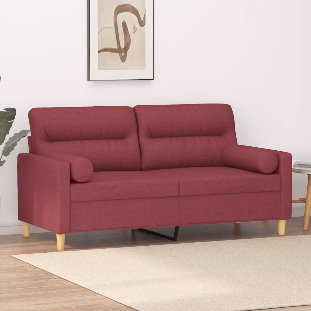 vidaXL Divano a 2 Posti Moderno in Tessuto Rosso con Cuscini e Coperture Rimovibili