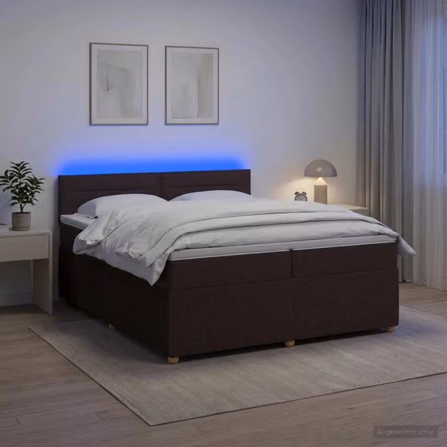Letto box spring con materasso vidaXL in tessuto marrone, moderno, con illuminazione sottostante e porta di ricarica USB, L/P: 200 x 200 cm