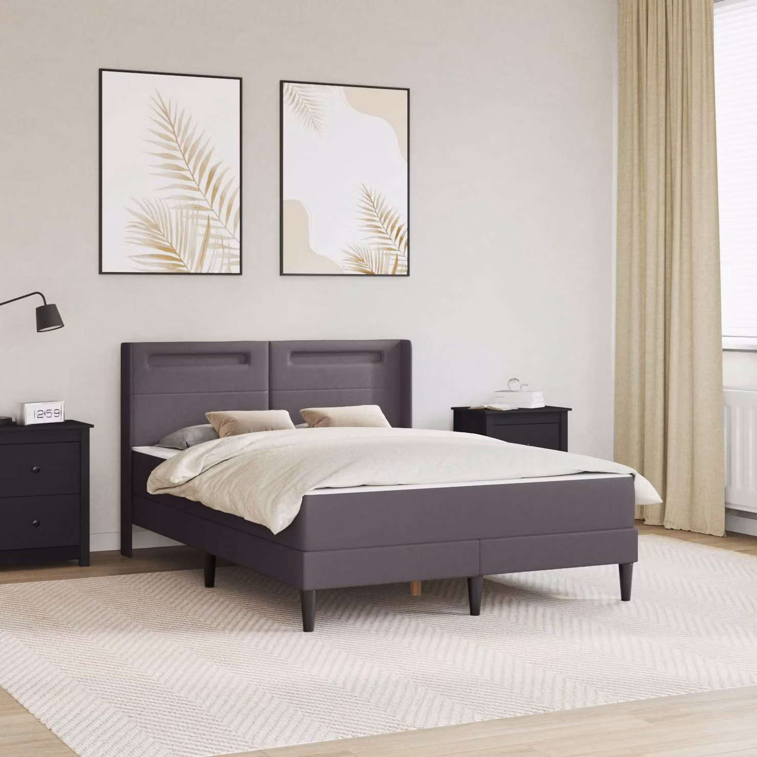 Letto moderno vidaXL in similpelle grigia con materasso a molle e porta USB, L/P/H: 120 x 200 x 96 cm