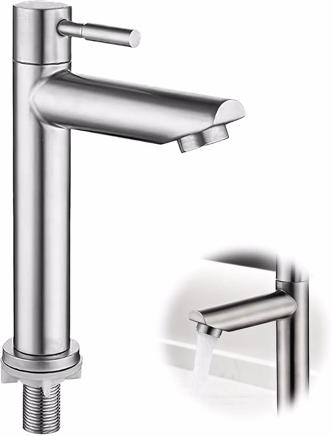 Miscelatore monocomando in acciaio inossidabile per acqua fredda, a foro singolo, con tubo da 80 cm, per bagno