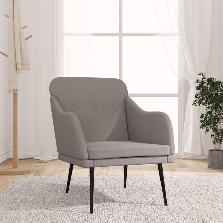 Poltrona relax moderna vidaXL in tessuto beige o grigio con struttura in metallo e braccioli L/P/H: 63 x 76 x 80 cm