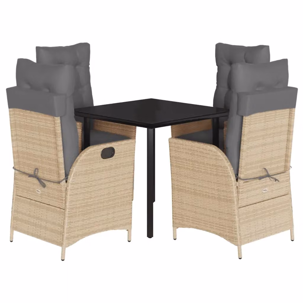 Set Pranzo da Giardino vidaXL in Polyrattan con Tavolo in Vetro e 5 Sedute con Cuscini Beige Misto – 2