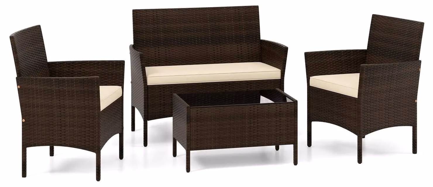 Set di mobili da giardino in rattan composto da 4 pezzi con cuscini