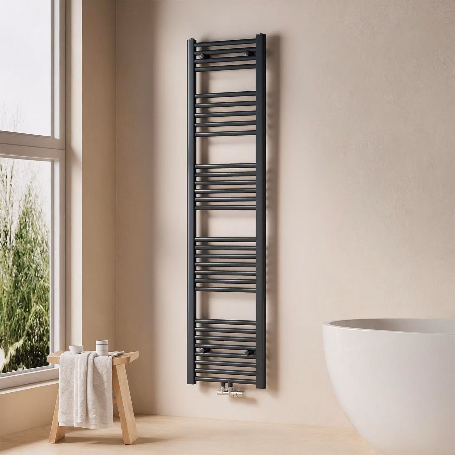 EMKE Radiatore da bagno Asciugamani Radiatore 40x160cm 586 Watt di potenza Antracite Attacco centrale Riscaldamento senza elemento riscaldante
