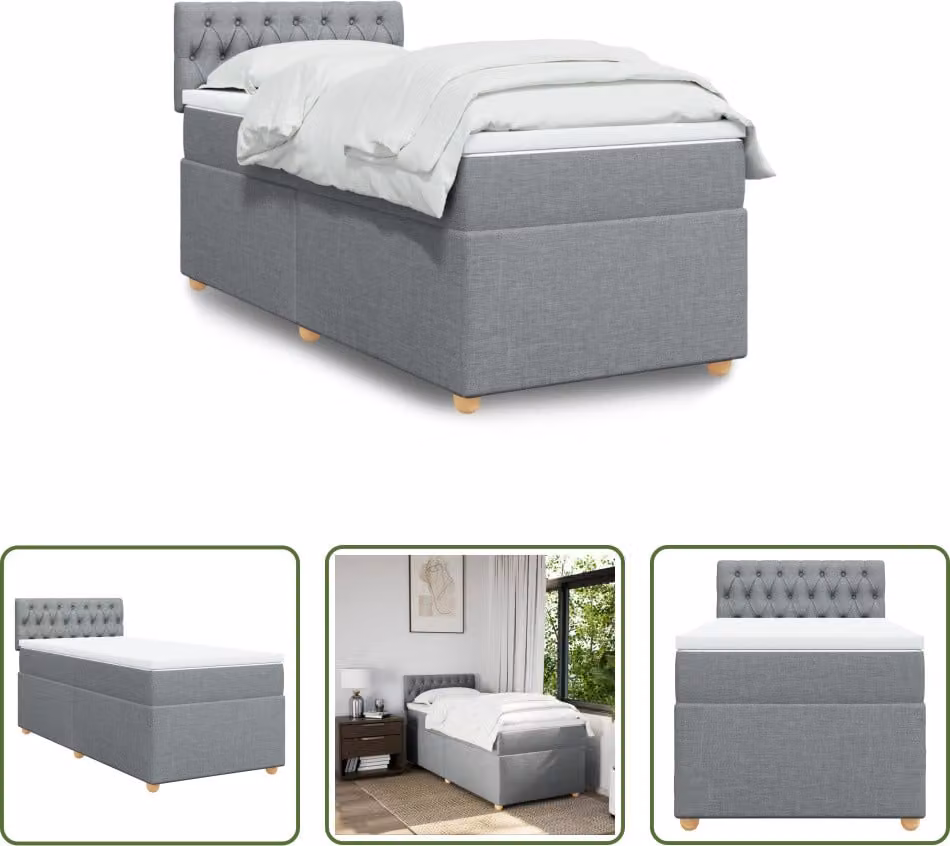 The Living Store Letto a molle con materasso grigio chiaro 80x200 cm in tessuto