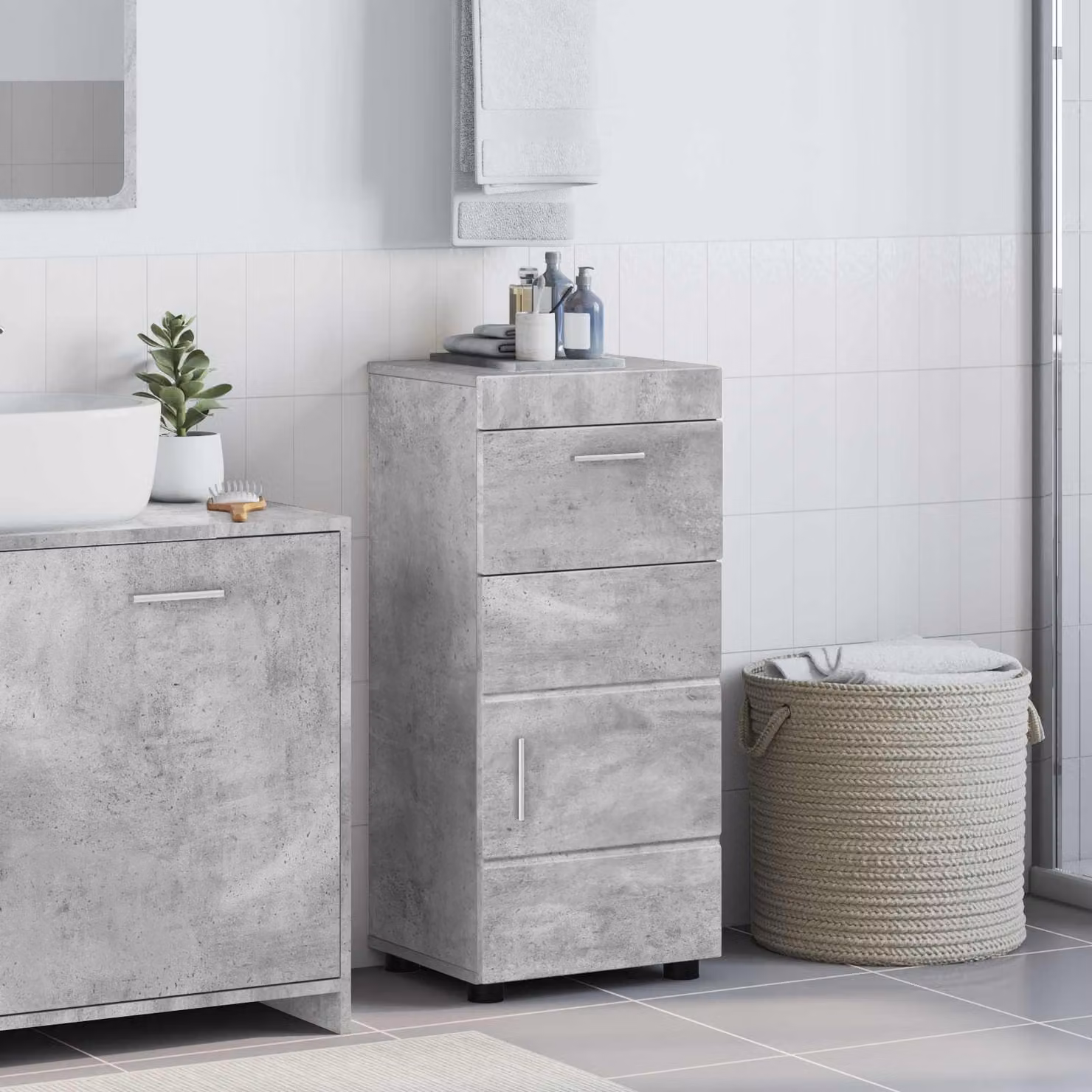 Set di armadi da bagno vidaXL TULUM moderni in MDF, colore grigio cemento, L/P/H: 37 x 31,5 x 82 cm