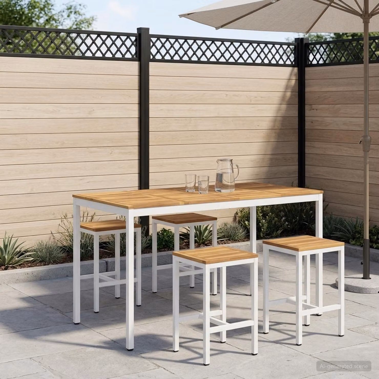 vidaXL Tavolo da bar per giardino NAARDEN in legno di acacia bianco L: 180 cm, P: 88,5 cm, H: 105 cm