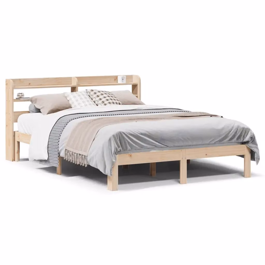 vidaXL Giroletto con Testiera in Legno Massello di Pino Marrone con Scomparti Laterali L/P/H: 160 x 200 x 82 cm – 2